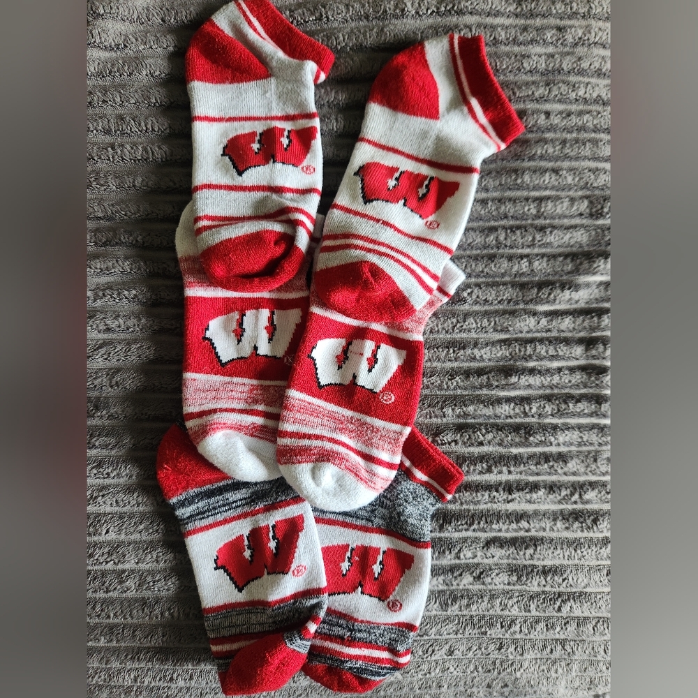 Wisconsin Badgers Red and White Socks